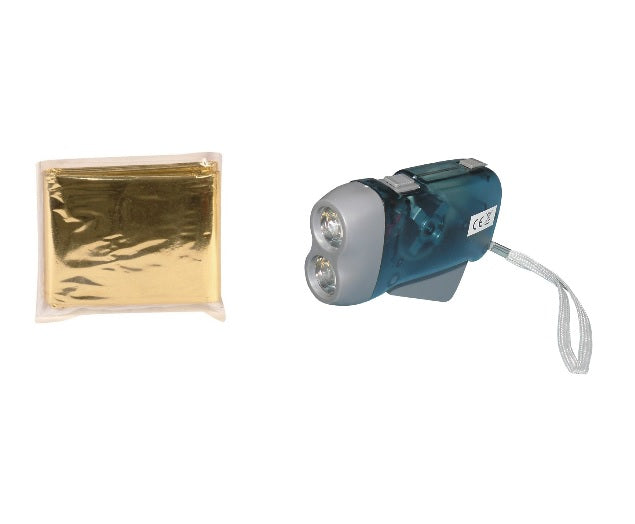 1 couverture de survie protection froid chaleur humidite + 1 lampe 2 led torche dynamo sans pile ECLATS DESTOCKAGE