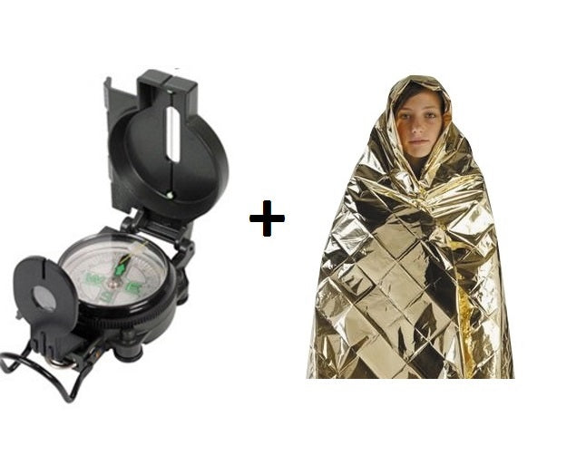 1 couverture survie film or resistant protection froid chaleur + boussole orientation loupe compas ECLATS DESTOCKAGE