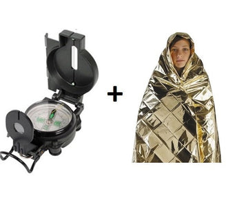 1 couverture survie film or resistant protection froid chaleur + boussole orientation loupe compas ECLATS DESTOCKAGE