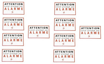 10 etiquettes signalisation adhesive sticker alarme securite autocolant dissuasive protection ECLATS DESTOCKAGE