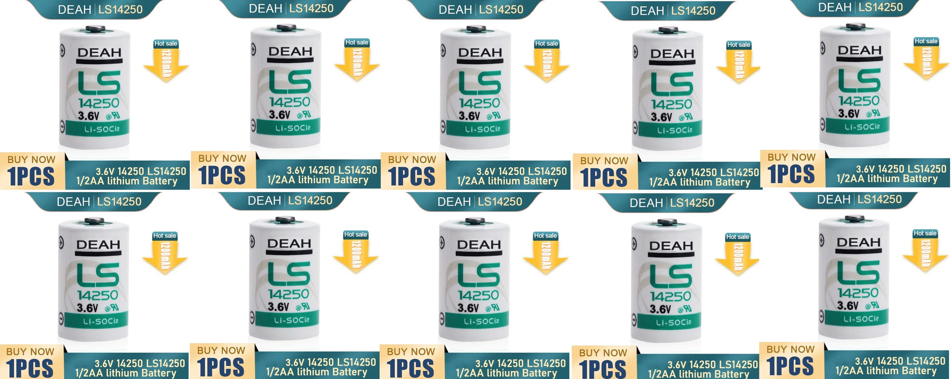 10 piles lithium 1/2aa 3.6v lr14250 lsa1200 er14250 er14255 ls14250 sl750 ECLATS DESTOCKAGE