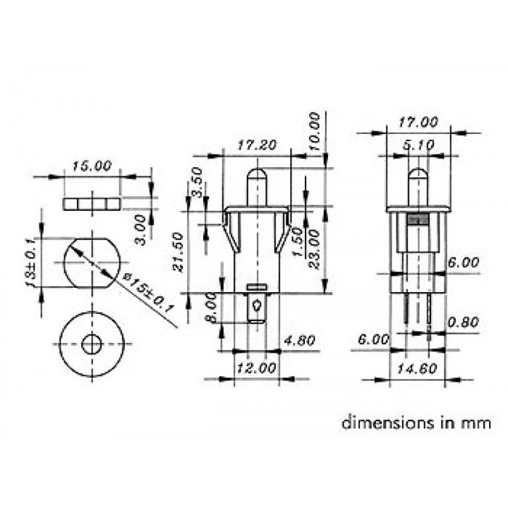 Contact autoprotection NF (porte ouverte) noir 2a 250v r1858c bouton poussoir encastrable rond