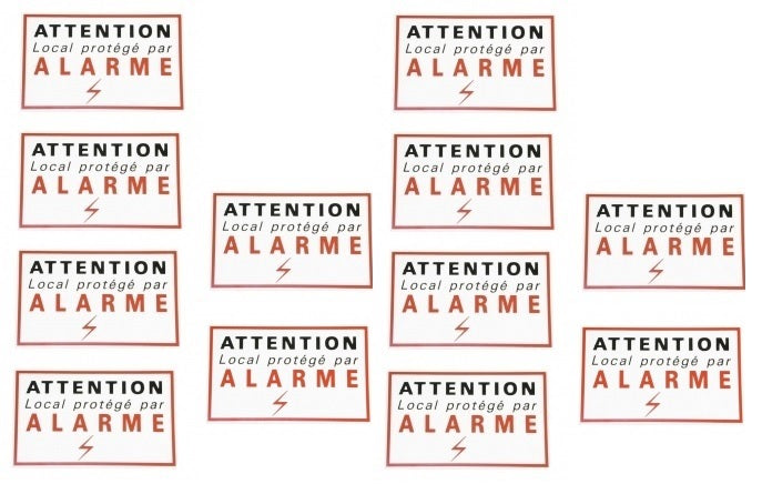12 etiquettes signalisation adhesive sticker alarme securite autocolant dissuasive protection ECLATS DESTOCKAGE
