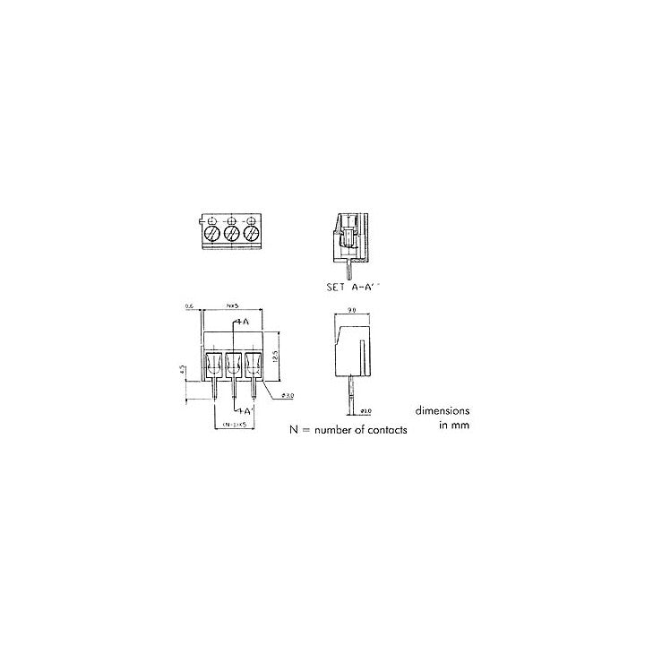 Bornier a vis 2 poles bleu pas 5mm 16a de percage 1.5mm screw02