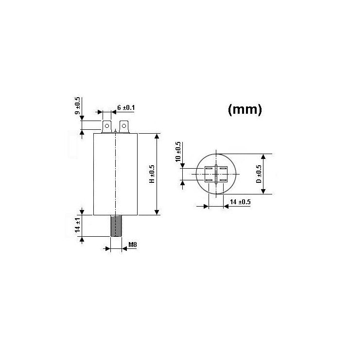 Condensateur de demarrage moteur 15µf 15 mf 450v sue15u double cosse faston 6.mm m8 cbb60