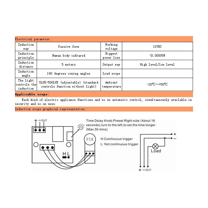 Détecteur mouvement pir infrarouge 12v YT.758 a encaster cellule photoélectrique jour nuit