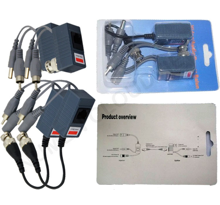 2 Adaptateurs BNC Mâle Coaxial 2 broches Balun avec alim vidéo + audio CCTV - ECLATS DESTOCKAGE