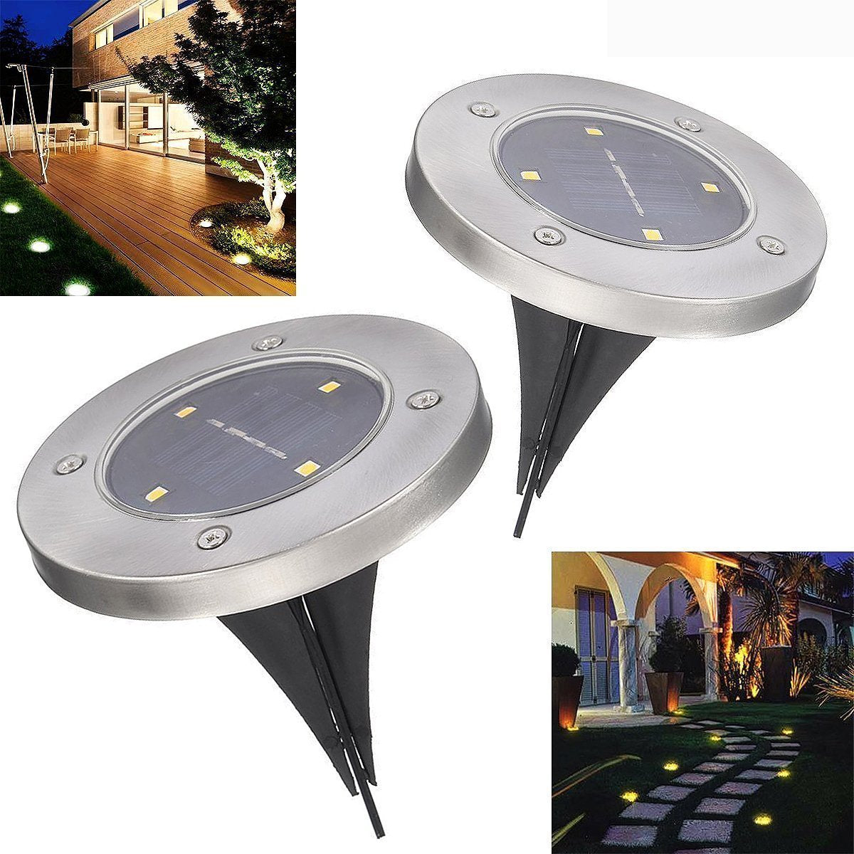 2 Ampoule solaire enterrée 4 led Projecteur de jardin chemin Réverbère patio parc terrasse balcon - ECLATS DESTOCKAGE