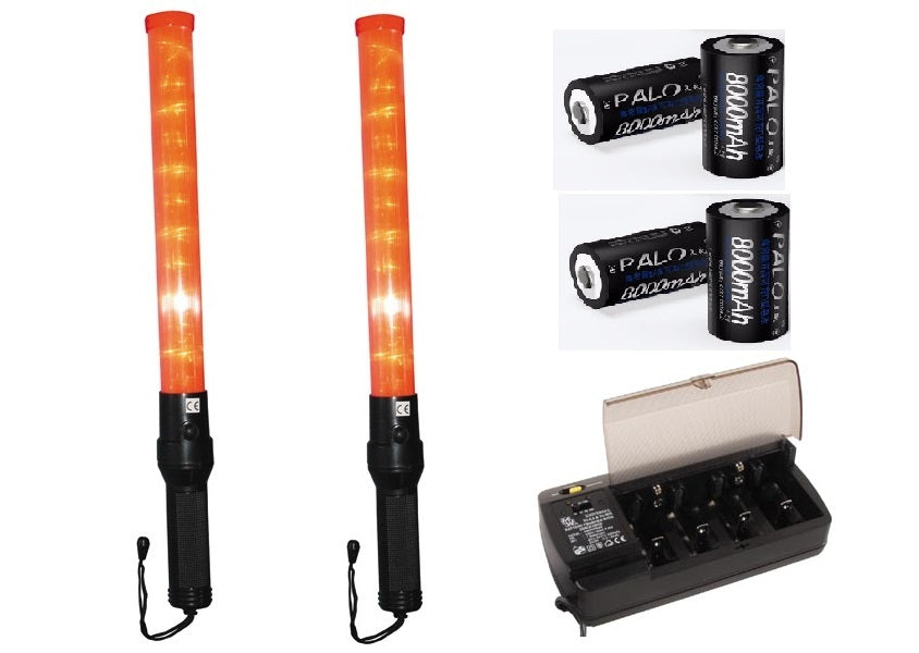2 batons lumineux rouge + batterie + chargeur route circulation signalisation police auto avion - ECLATS DESTOCKAGE