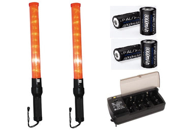 2 batons lumineux rouge + batterie + chargeur route circulation signalisation police auto avion - ECLATS DESTOCKAGE