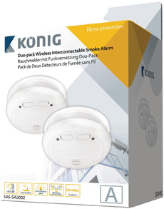 2 Detecteur incendie sans fil  alarme radio hf konig sas-sa2002