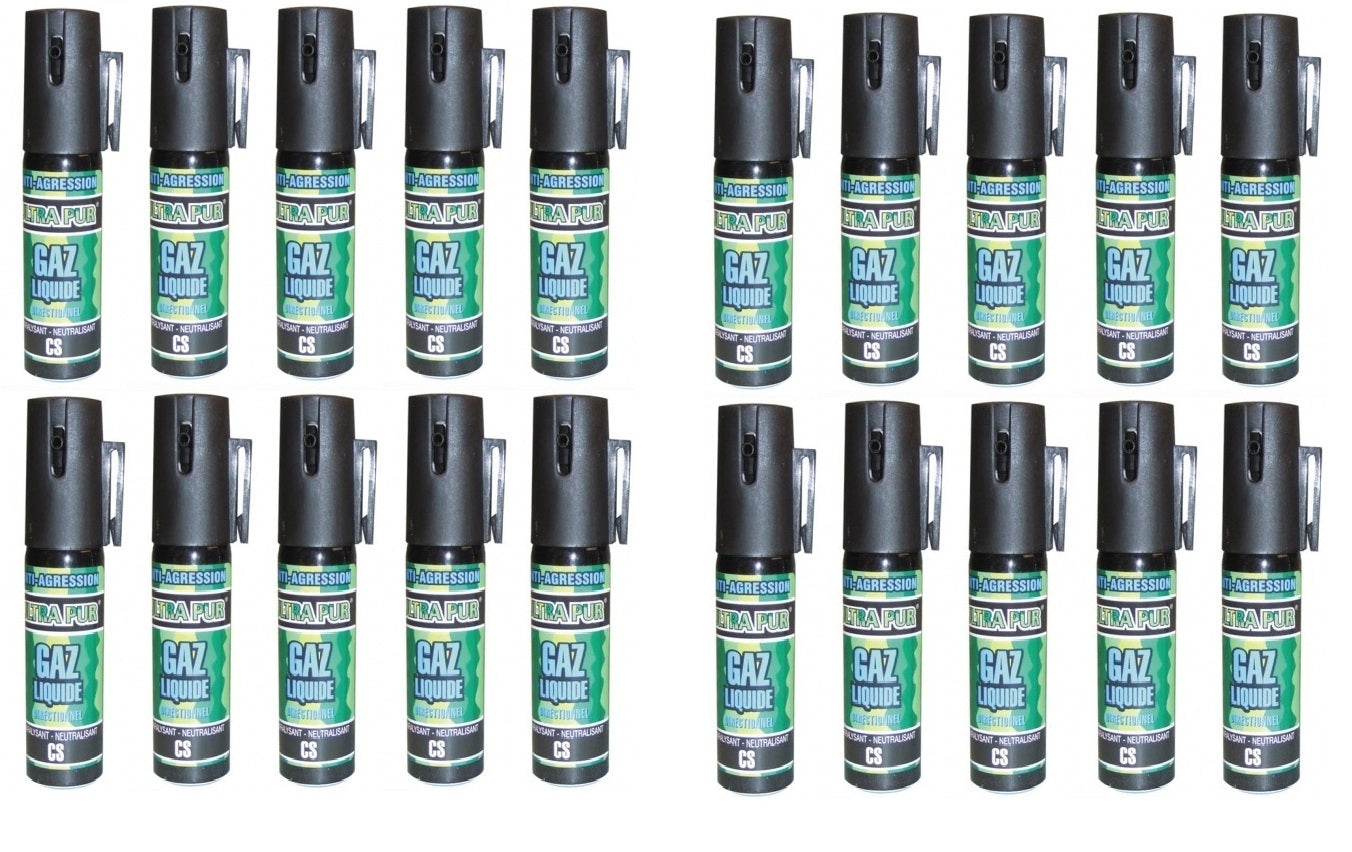 20 bombe lagrymogene gazpm antiagression aerosol de defense gaz spray paralysant cs 2% 25ml securit ECLATS DESTOCKAGE