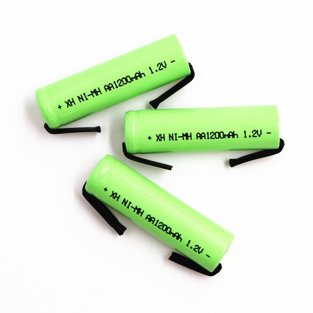 3 Batterie rechargeable 1200mah 2A 1.2v lr06 cosse aa am3 lr6 ni-mh avec patte pour rasoir brosse dent ECLATS DESTOCKAGE