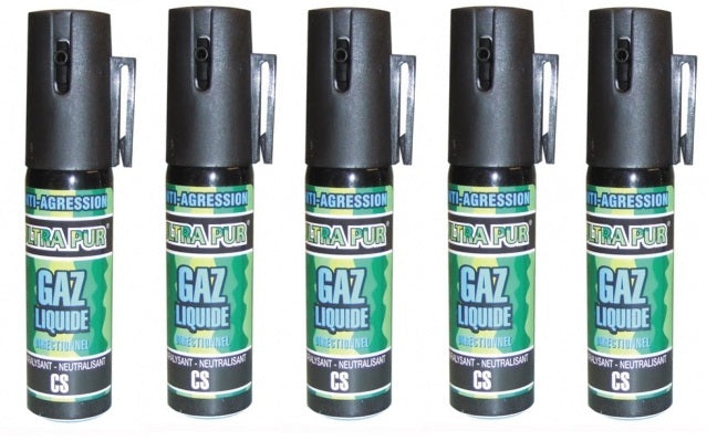 5 bombe lagrymogene gazpm cs 2% 25ml aerosols de defense gaz spray paralysant antiagression securit ECLATS DESTOCKAGE