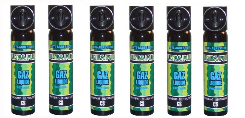 6 bombe lacrymogene aerosols gaz paralysant cs 2% 75ml spray légitime défense securite police ECLATS DESTOCKAGE