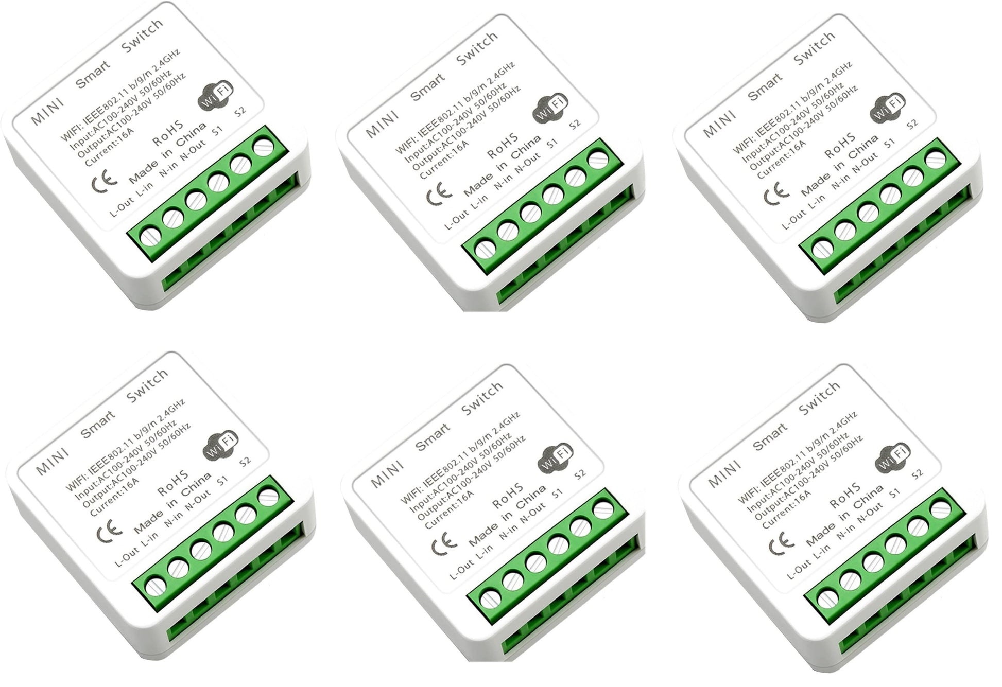 6 Commutateur WiFi 2 ch 16a 220v bricolage pour maison intelligente contrôle bidirectionnel smart life ECLATS DESTOCKAGE