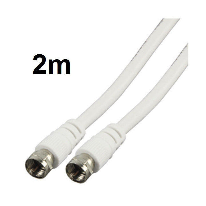 Cable antenne tv 2m cordon fiche f mâle vers fiche f mâle blanc cable-527/2 75 ohm
