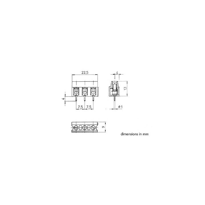 Bornier secteur a vis 3 plots bornier 3 poles au pas de 7.5mm screwl03 velleman