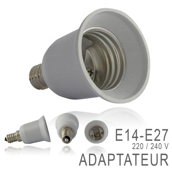 Adaptateur convertisseur e14 a e27 douille lampe ampoule led adaptation culot 12v 24v 48v 220v
