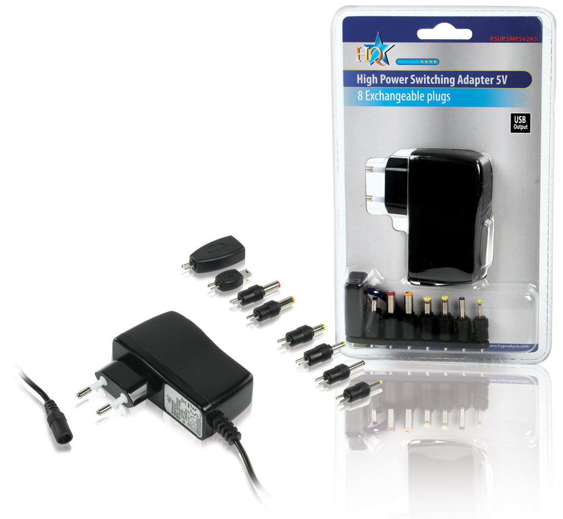 Adaptateur secteur universel 220v 5v 2.5a fiche usb et mini usb p.sup.smp5v2a5 230v 240v prise ECLATS DESTOCKAGE