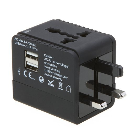 Adaptateur universel prise secteur voyage 2 prises usb 5v 2.1a 110 240V italie espagne europe usa uk australie - ECLATS DESTOCKAGE
