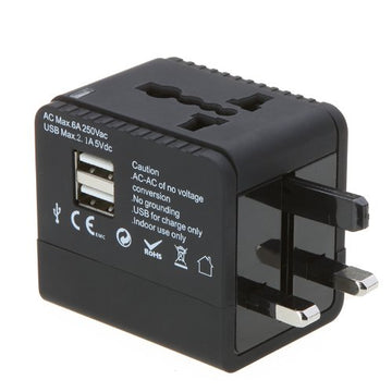 Adaptateur voyage monde secteur universel 2 usb 2.1a 110v 220v europe usa uk japon suisse - ECLATS DESTOCKAGE