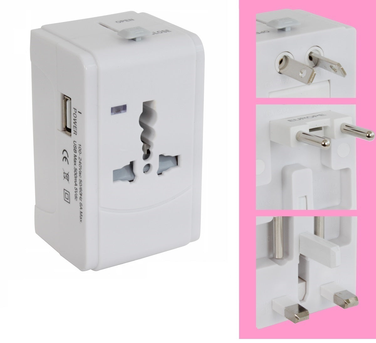Adaptateur voyage universel fiche secteur 150 pays usb europe espagne italie usa australie chine - ECLATS DESTOCKAGE