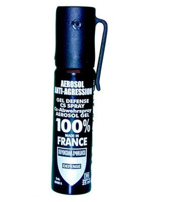 Aerosol de defense gel paralysant bombe gaz lacrymogène spray police securite arme cs 100 25ml ECLATS DESTOCKAGE