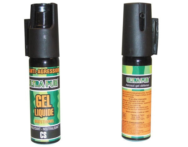 Aerosol de defense gel paralysant cs 100 25ml arme bombe gaz lacrymogène spray police securite armee ECLATS DESTOCKAGE