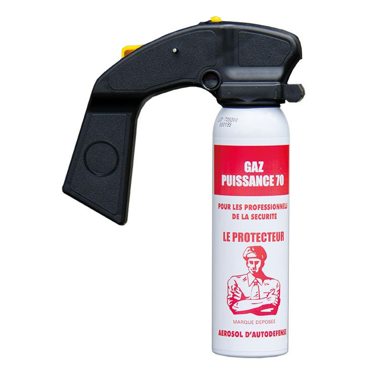 Aérosol gaz lacrymogène CS puissance 70 100ml poignée anti agression spray paralysant ECLATS DESTOCKAGE