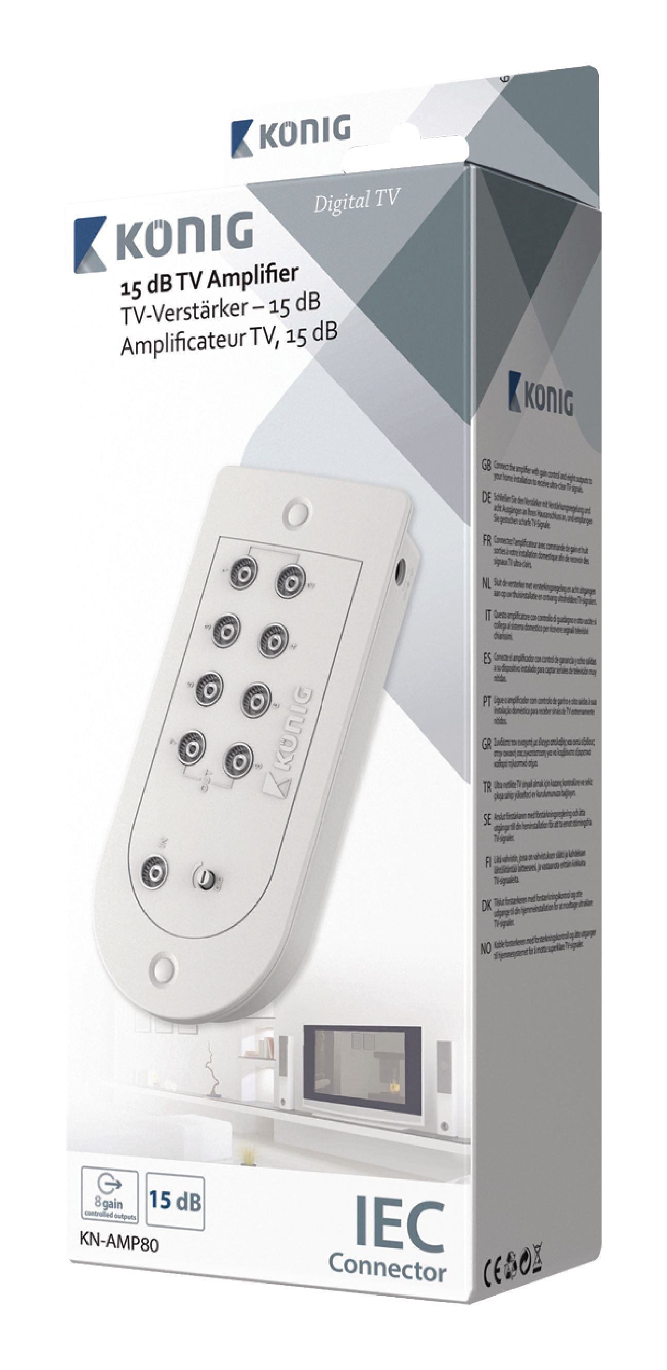 Amplificateur d antenne television tv tnt 8 sorties 16 db ant amp8 amplification signal tnt hq konig - ECLATS DESTOCKAGE