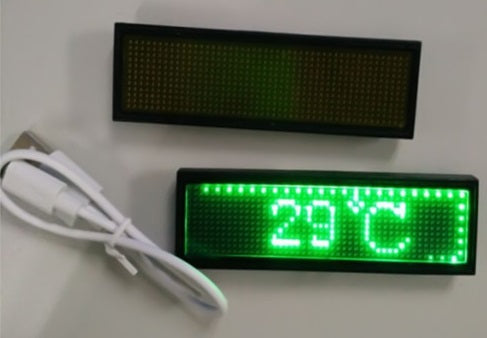 Badge Affichage Rechargeable à LED vert programmable avec Programmation USB ld410 ECLATS DESTOCKAGE