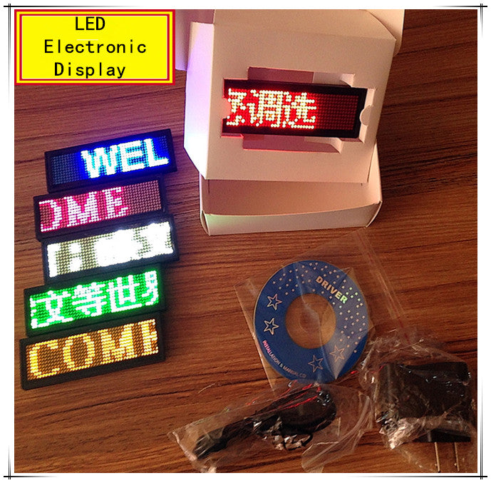 Badge led couleur programmable 21 x 7 dot matrix 50 caractères carte de visite afficheur ECLATS DESTOCKAGE