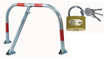 Barrière de parking rabattable trois pieds bandes rétro-réfléchissantes rouges verrouillage cadenas - ECLATS DESTOCKAGE