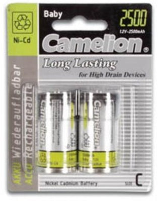 Batterie 1.2v rechargeable 2.5a nickel cadmium r14c les 2 piles nr14c lr14 mn1400 accu - ECLATS DESTOCKAGE