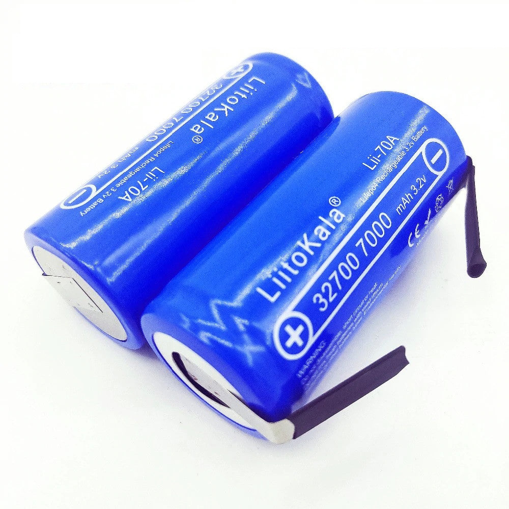 2 Batterie lithium 3.2v 7000mah rechargeable liitokala avec lames pré-soudées Lii-70A 32700 7a LiFePO4 35A décharge continue 55A ECLATS DESTOCKAGE
