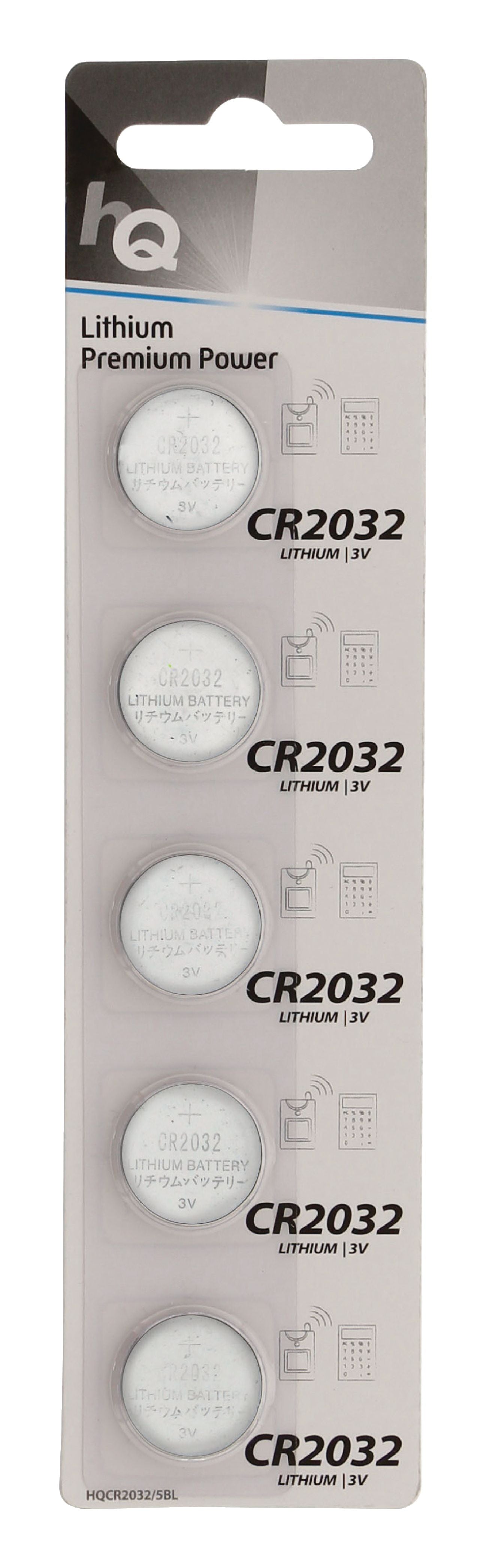 Blister 5 piles bouton lithium hq-cr2032 3v capacite 230ma alimentation tension ECLATS DESTOCKAGE