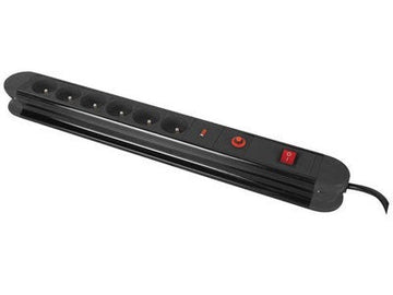 Bloc 6 prises électriques + interrupteur 1.5m 3500w noir ECLATS DESTOCKAGE