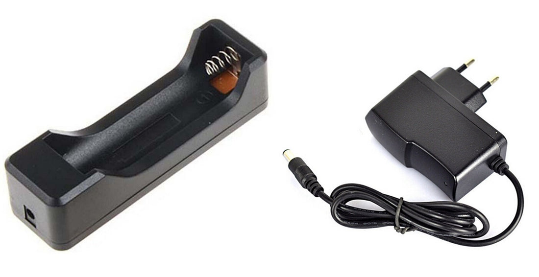 Boitier pour 1 Batterie rechargeable 18650 3.7v + chargeur 220v 4.2v dc 3.5mm - ECLATS DESTOCKAGE