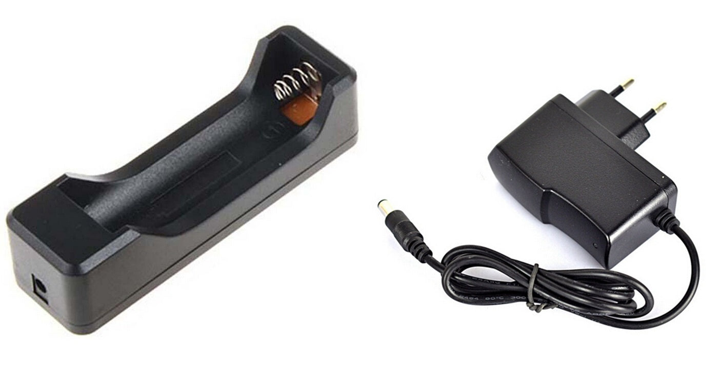 Boitier pour 1 Batterie rechargeable 18650 3.7v + chargeur 220v 4.2v dc 3.5mm - ECLATS DESTOCKAGE