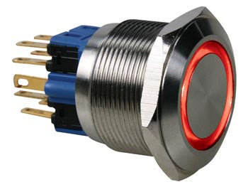 Bouton poussoir electrique plat  acier inoxydable 25mm spst 1no 1nf  anneau rouge r2000r velleman ECLATS DESTOCKAGE