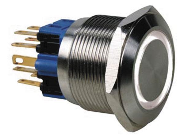 Bouton poussoir electrique plat  acier inoxydable  spst 1no 1nf  anneau blanc r2000w velleman ECLATS DESTOCKAGE