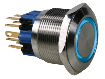 Bouton poussoir electrique plat acier inoxydable spst 1no 1nf r2000b anneau bleu velleman ECLATS DESTOCKAGE