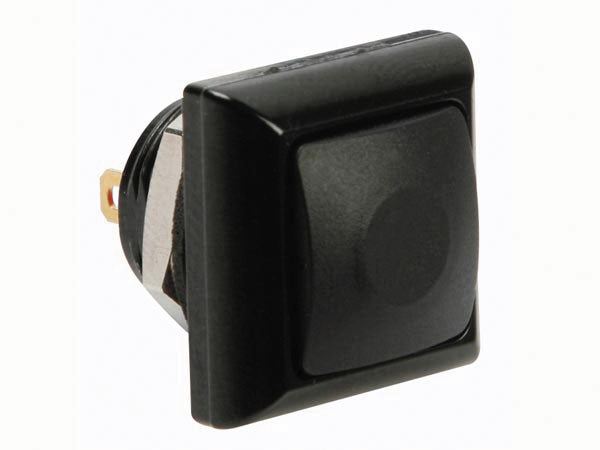 Bouton poussoir métallique carré avec capuchon noir  1p spst off (on) r1397 ECLATS DESTOCKAGE