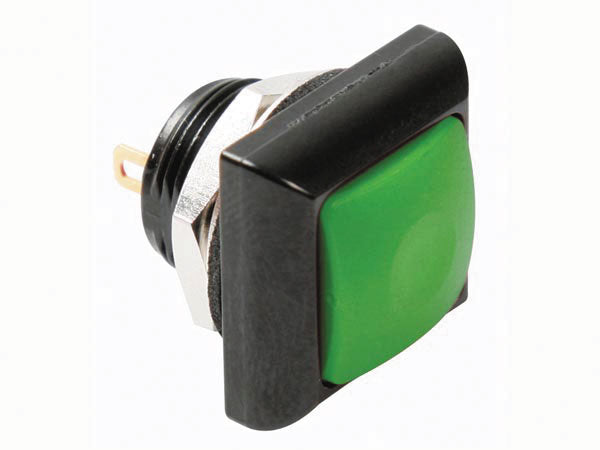 Bouton poussoir métallique carré avec capuchon vert  1p spst off (on) r1397g ECLATS DESTOCKAGE