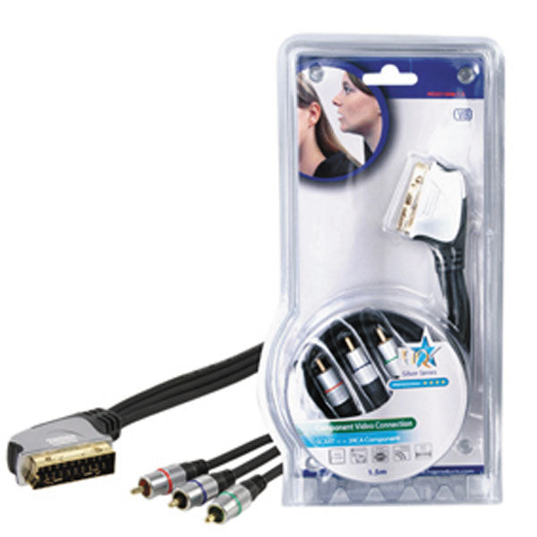 Cable component cordon peritel television vers 3 x rca hqss1068/1.5 mâles hq ECLATS DESTOCKAGE
