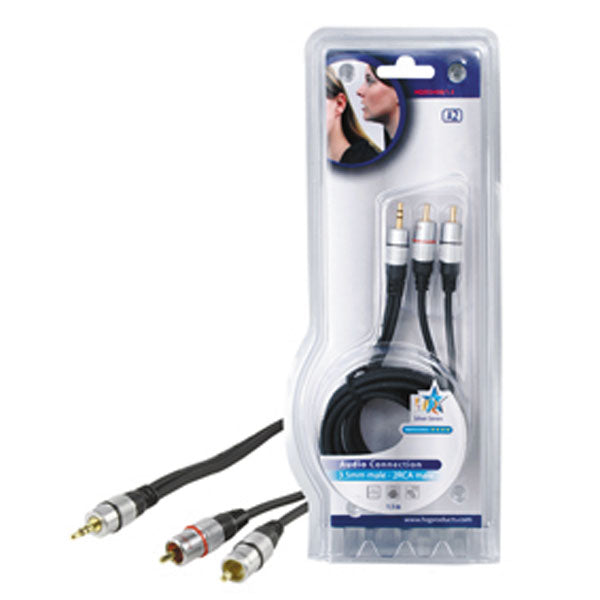 Cable cordon audio hq 1.5m connecteur jack stereo hqss3458/1.5 mâle 53.5mm vers 2 rca plaquee dorees ECLATS DESTOCKAGE