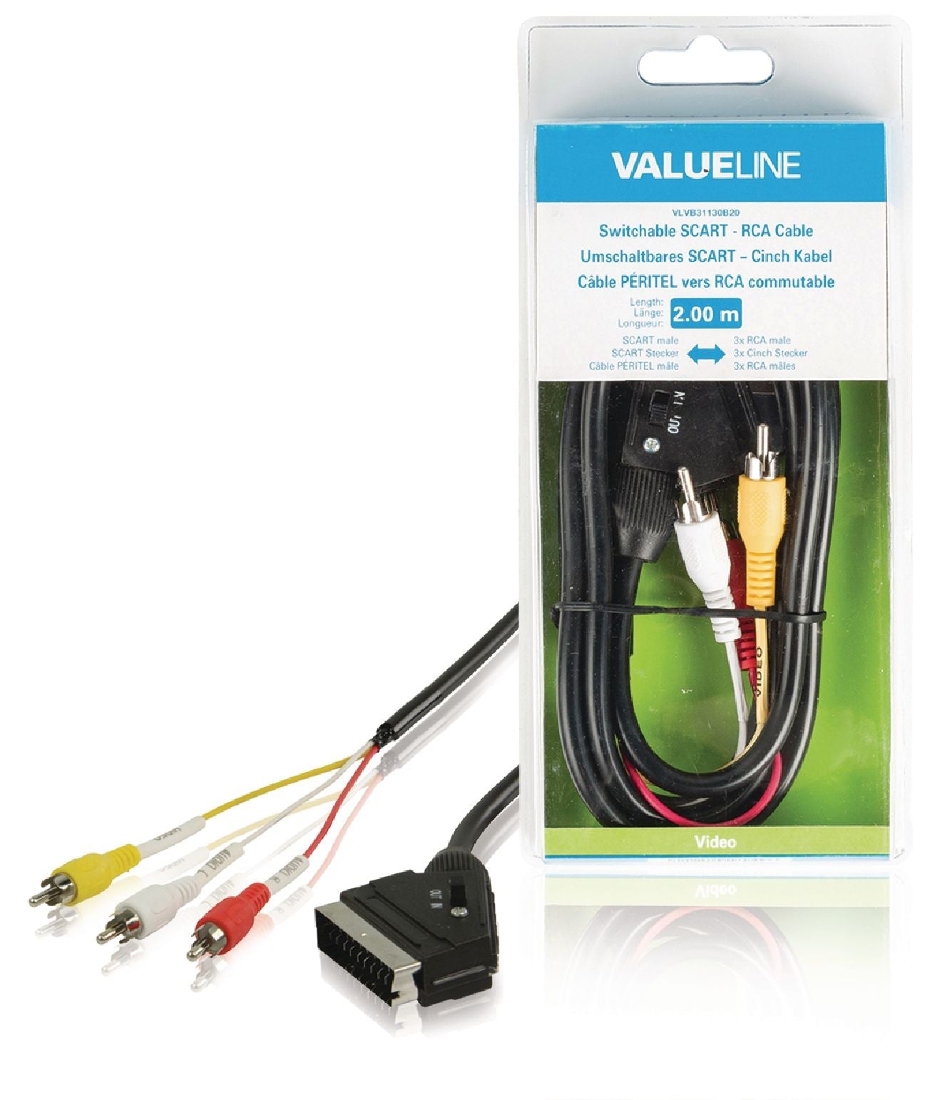 Cable peritel vers rca commutable a connecteur peritel male vers 3x rca males 2m noir nedis ECLATS DESTOCKAGE