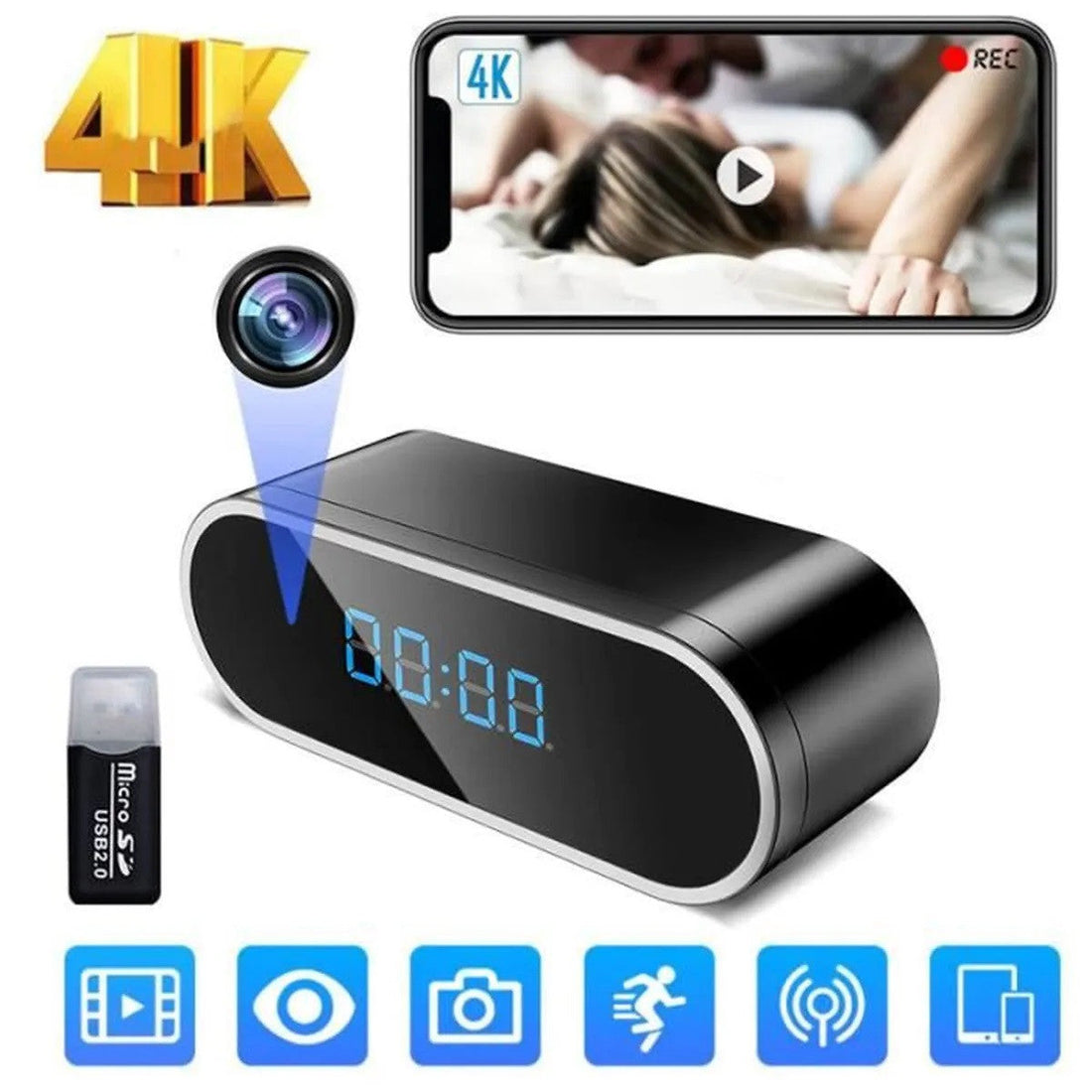 Camera sans fil 1080P horloge WIFI rechargeable + carte 16go caméscope vision nocturne détection mouvement sd ECLATS DESTOCKAGE