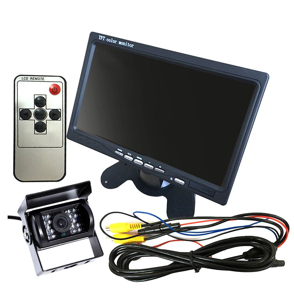 Camera video couleur 12V 24V + Moniteur video 7p 18cm 12v 24v + cable rca 6m bus camion auto ECLATS DESTOCKAGE